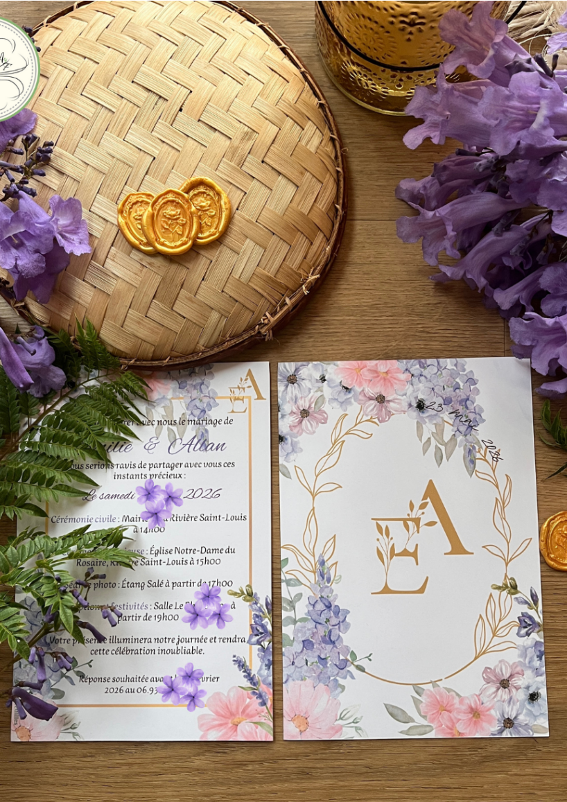 Faire-part Lulie & Alban – aquarelle florale tropicale